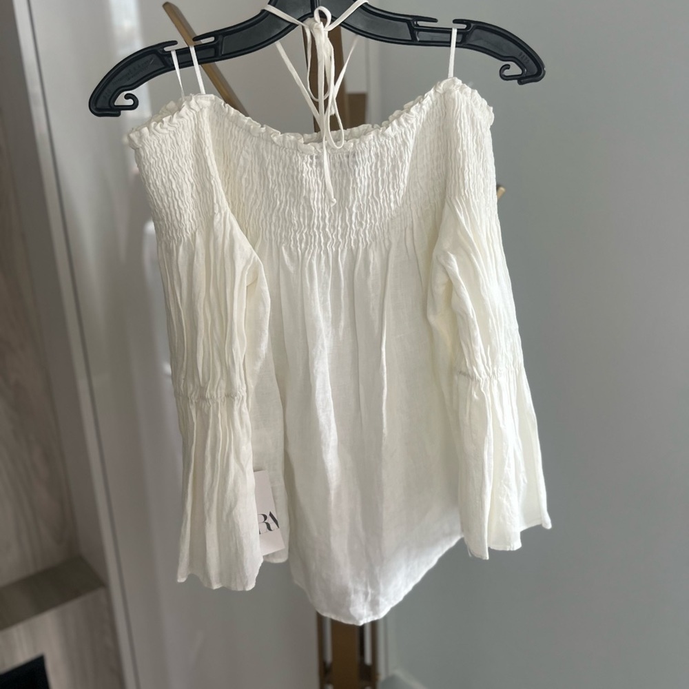 Zara Linen Bohemian Shirt | New with Tags | Elegant Neck Detail | Size M - Picture 6 of 15
